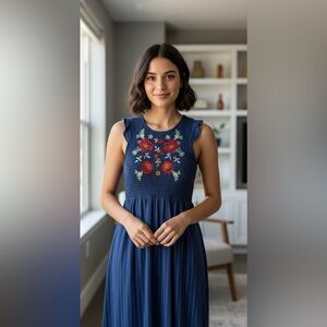 Taylor And Sage Blue Floral Embroidered Ruffle Sleeveless Maxi Dress Summer